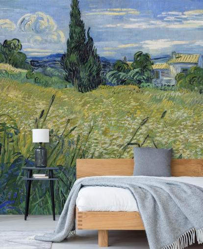 van gogh fotobehang genaamd Green Wheat Field with Cypress voor slaapkamers, woonkamers en eetkamers