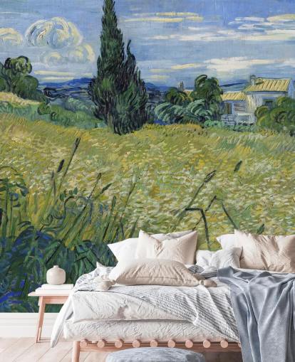 van gogh wallpaper mural called Green Wheat Field with Cypress for bedrooms, living rooms and dining rooms