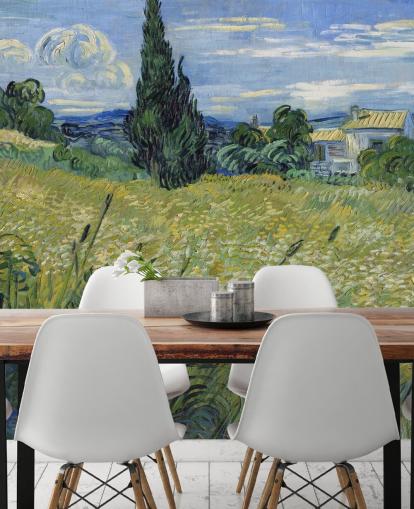 carta da parati murale van gogh chiamata Green Wheat Field with Cypress per camere da letto, salotti e sale da pranzo