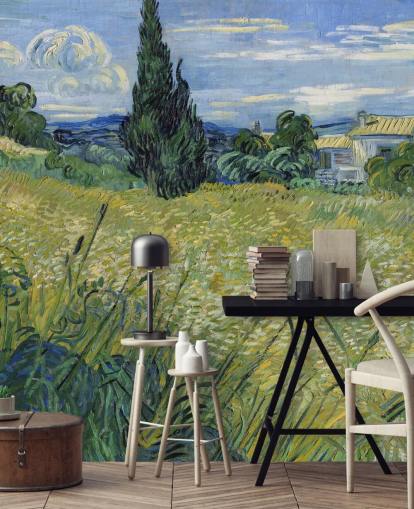 Van Gogh-Tapetentapete mit dem Titel Green Wheat Field mit Zypresse für Schlafzimmer, Wohn- und Esszimmer Van Gogh-Tapetentapete mit dem Titel Green Wheat Field mit Zypresse für Schlafzimmer, Wohn- und Esszimmer