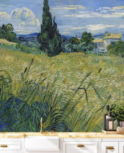 van gogh wallpaper mural called Green Wheat Field with Cypress for bedrooms, living rooms and dining rooms van gogh wallpaper mural called Green Wheat Field with Cypress for bedrooms, living rooms and dining rooms