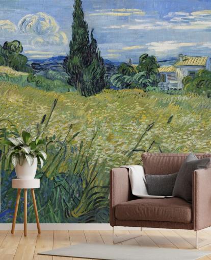 van gogh wallpaper mural called Green Wheat Field with Cypress for bedrooms, living rooms and dining rooms van gogh wallpaper mural called Green Wheat Field with Cypress for bedrooms, living rooms and dining rooms
