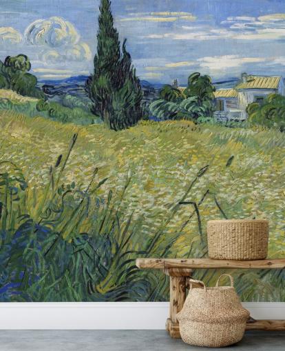 van gogh wallpaper mural called Green Wheat Field with Cypress for bedrooms, living rooms and dining rooms