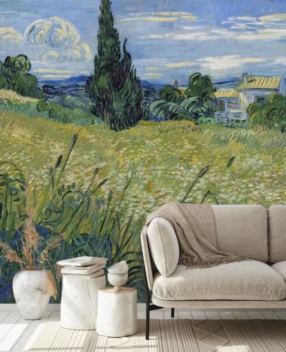 van gogh wallpaper mural called Green Wheat Field with Cypress for bedrooms, living rooms and dining rooms