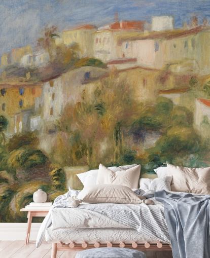 Kunsttapete mit dem Titel Houses on a Hill von Pierre-Auguste Renoir für Schlafzimmer und Wohnzimmer Kunsttapete mit dem Titel Houses on a Hill von Pierre-Auguste Renoir für Schlafzimmer und Wohnzimmer