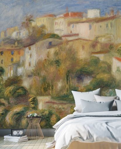 fine art wallpaper mural called Houses on a Hill by Pierre-Auguste Renoir for bedrooms and living rooms fine art wallpaper mural called Houses on a Hill by Pierre-Auguste Renoir for bedrooms and living rooms