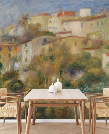 Kunsttapete mit dem Titel Houses on a Hill von Pierre-Auguste Renoir für Schlafzimmer und Wohnzimmer
