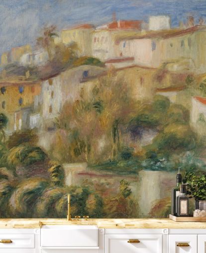 carta da parati fine art chiamata Houses on a Hill di Pierre-Auguste Renoir per camere da letto e salotti carta da parati fine art chiamata Houses on a Hill di Pierre-Auguste Renoir per camere da letto e salotti
