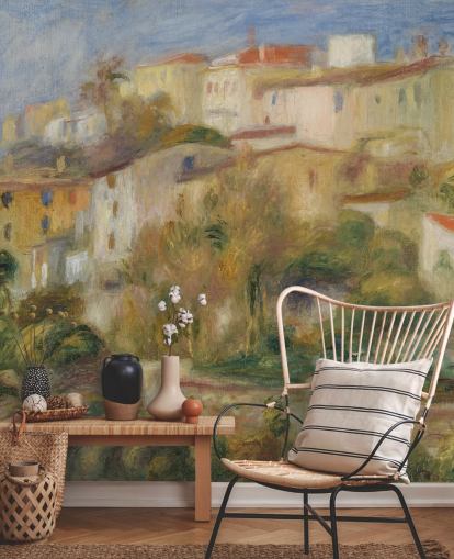 fine art wallpaper mural called Houses on a Hill by Pierre-Auguste Renoir for bedrooms and living rooms