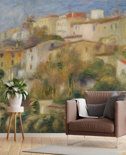 fine art wallpaper mural called Houses on a Hill by Pierre-Auguste Renoir for bedrooms and living rooms fine art wallpaper mural called Houses on a Hill by Pierre-Auguste Renoir for bedrooms and living rooms