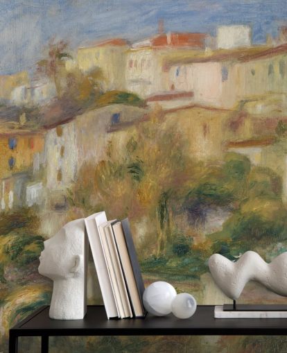 papier peint mural d'art intitulé Houses on a Hill de Pierre-Auguste Renoir pour les chambres et les salons