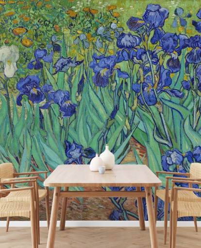 grön och lila konst väggmålning kallad Irises av Van Gogh för sovrum, vardagsrum och badrum