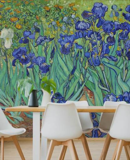 grønn og lilla kunstveggmaleri kalt Irises av Van Gogh for soverom, stuer og bad