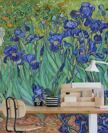 vihreä ja violetti taideseinämaalaus nimeltä Irises by Van Gogh makuuhuoneisiin, olohuoneisiin ja kylpyhuoneisiin