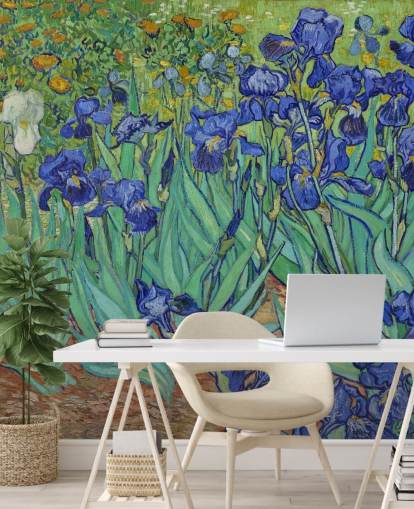grön och lila konst väggmålning kallad Irises av Van Gogh för sovrum, vardagsrum och badrum