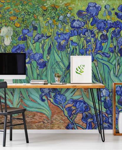 grøn og lilla kunstvægmaleri kaldet Irises af Van Gogh til soveværelser, stuer og badeværelser grøn og lilla kunstvægmaleri kaldet Irises af Van Gogh til soveværelser, stuer og badeværelser