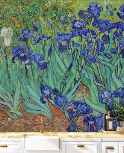 grøn og lilla kunstvægmaleri kaldet Irises af Van Gogh til soveværelser, stuer og badeværelser