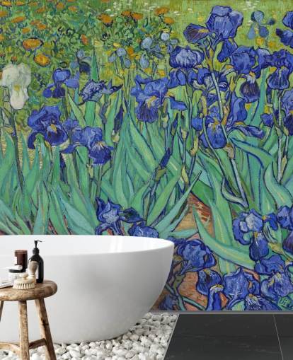 grøn og lilla kunstvægmaleri kaldet Irises af Van Gogh til soveværelser, stuer og badeværelser
