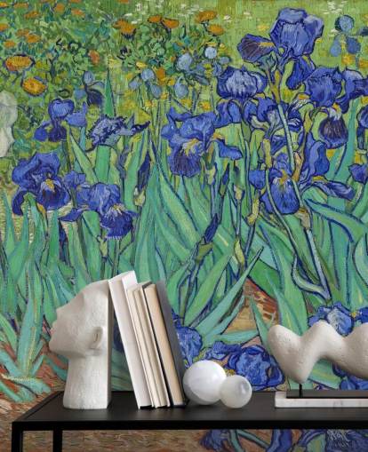 grønn og lilla kunstveggmaleri kalt Irises av Van Gogh for soverom, stuer og bad