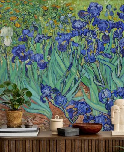 grøn og lilla kunstvægmaleri kaldet Irises af Van Gogh til soveværelser, stuer og badeværelser