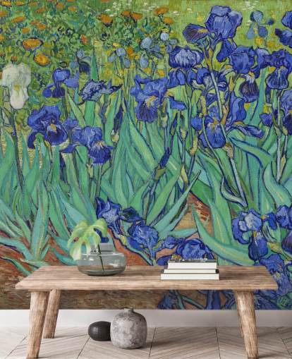 green and purple fine art wall mural called Irises by Van Gogh for bedrooms, living rooms and bathrooms green and purple fine art wall mural called Irises by Van Gogh for bedrooms, living rooms and bathrooms