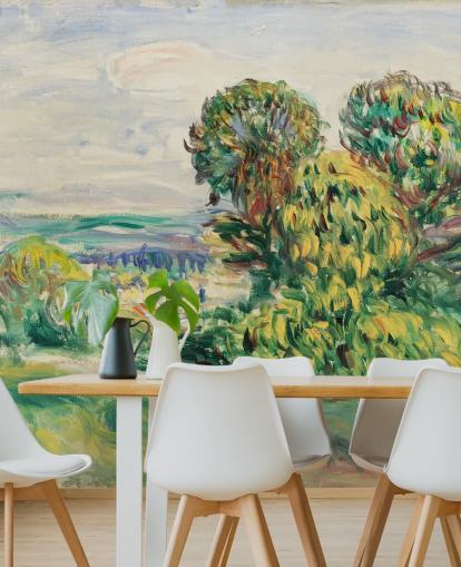 kunstmuurschildering genaamd Landscape (1890) van Renoir voor woonkamers, eetkamers en slaapkamers kunstmuurschildering genaamd Landscape (1890) van Renoir voor woonkamers, eetkamers en slaapkamers