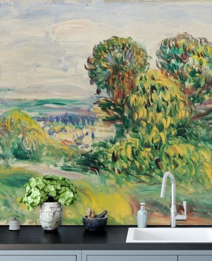 fine art wall mural called Landscape (1890) by Renoir for living rooms, dining rooms and bedrooms fine art wall mural called Landscape (1890) by Renoir for living rooms, dining rooms and bedrooms