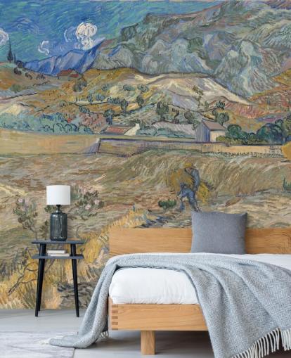 fine art wallpaper mural called Enclosed Field with Peasant by Vincent van Gogh