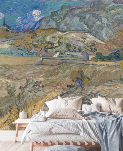 fine art wallpaper mural called Enclosed Field with Peasant by Vincent van Gogh
