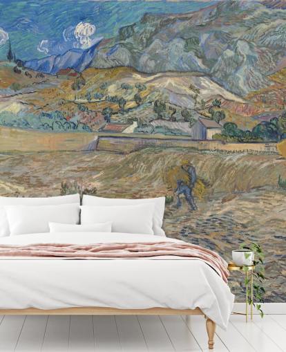 fine art wallpaper mural called Enclosed Field with Peasant by Vincent van Gogh fine art wallpaper mural called Enclosed Field with Peasant by Vincent van Gogh