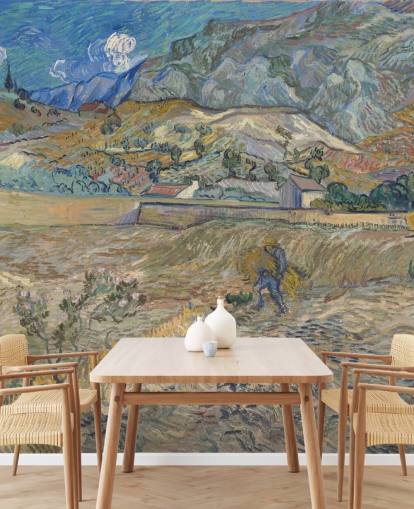 fine art wallpaper mural called Enclosed Field with Peasant by Vincent van Gogh fine art wallpaper mural called Enclosed Field with Peasant by Vincent van Gogh