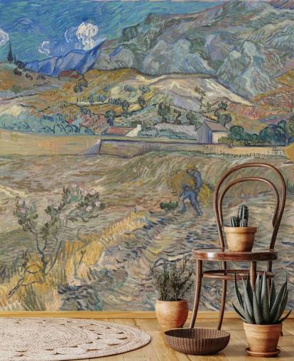 Vincent van Goghin taide-taustakuvamaalaus nimeltä Suljettu kenttä talonpojan kanssa