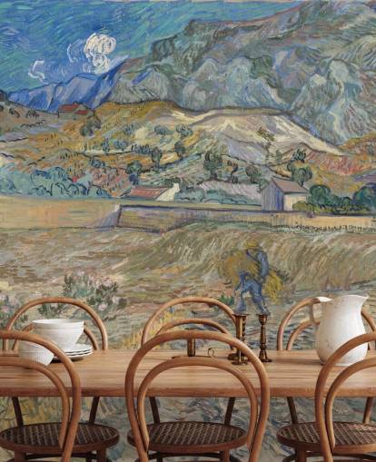 papier peint mural d'art intitulé Enclosed Field with Peasant de Vincent van Gogh papier peint mural d'art intitulé Enclosed Field with Peasant de Vincent van Gogh