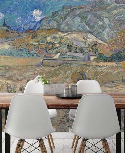 papier peint mural d'art intitulé Enclosed Field with Peasant de Vincent van Gogh