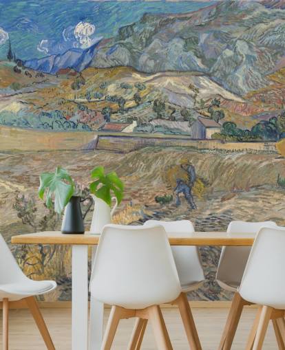 mural de papel pintado de bellas artes llamado Campo cerrado con campesino de Vincent van Gogh