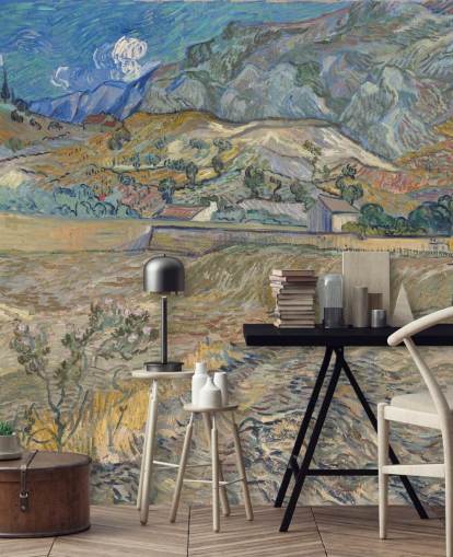 fine art wallpaper mural called Enclosed Field with Peasant by Vincent van Gogh fine art wallpaper mural called Enclosed Field with Peasant by Vincent van Gogh