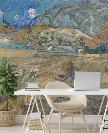 mural de papel de parede de belas artes chamado Campo fechado com camponês de Vincent van Gogh