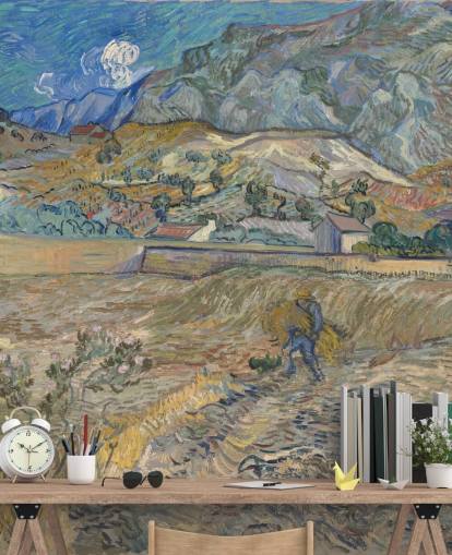 kunsttapet vægmaleri kaldet Enclosed Field with Peasant af Vincent van Gogh