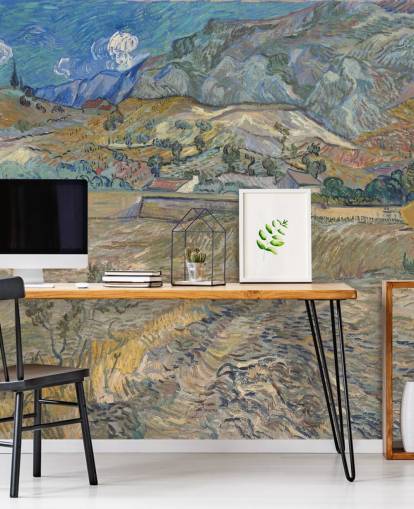 fine art wallpaper mural called Enclosed Field with Peasant by Vincent van Gogh fine art wallpaper mural called Enclosed Field with Peasant by Vincent van Gogh