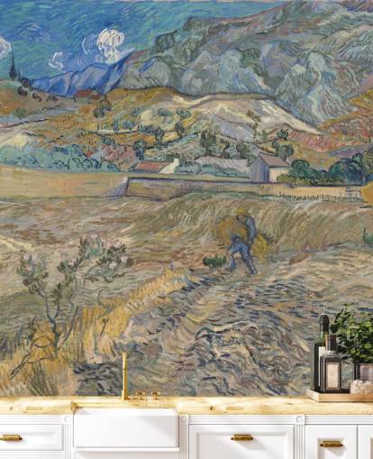 kunsttapet veggmaleri kalt Enclosed Field with Peasant av Vincent van Gogh kunsttapet veggmaleri kalt Enclosed Field with Peasant av Vincent van Gogh