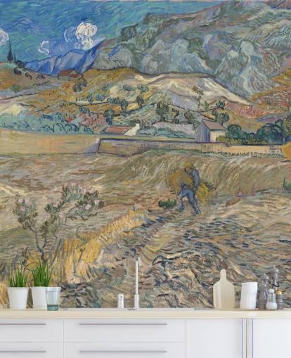 mural de papel pintado de bellas artes llamado Campo cerrado con campesino de Vincent van Gogh mural de papel pintado de bellas artes llamado Campo cerrado con campesino de Vincent van Gogh