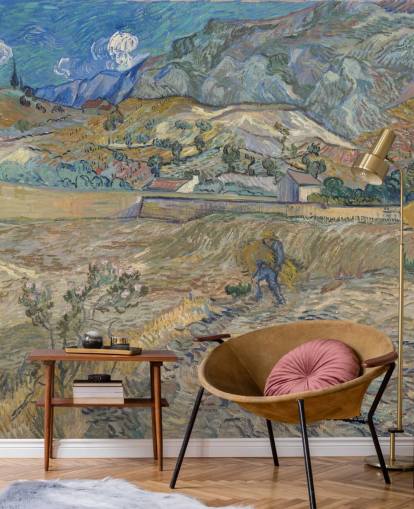 papier peint mural d'art intitulé Enclosed Field with Peasant de Vincent van Gogh