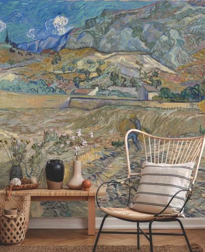 fine art wallpaper mural called Enclosed Field with Peasant by Vincent van Gogh