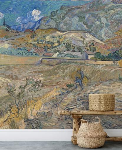 papier peint mural d'art intitulé Enclosed Field with Peasant de Vincent van Gogh