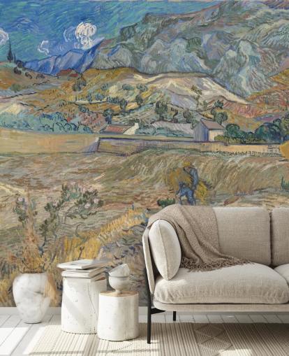 papier peint mural d'art intitulé Enclosed Field with Peasant de Vincent van Gogh papier peint mural d'art intitulé Enclosed Field with Peasant de Vincent van Gogh