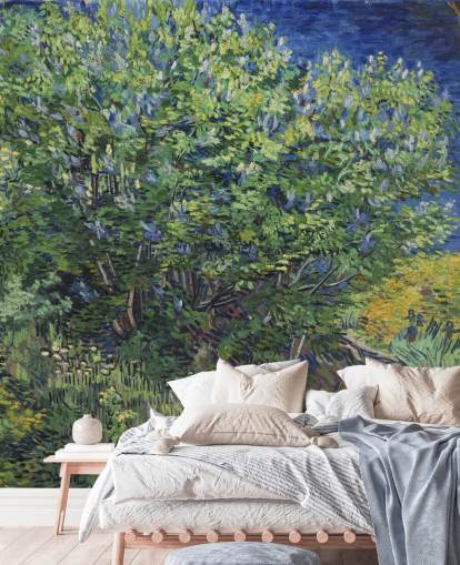 grøn og lilla kunstvægmaleri kaldet Lilac Bush af Van Gogh til soveværelser og stuer grøn og lilla kunstvægmaleri kaldet Lilac Bush af Van Gogh til soveværelser og stuer