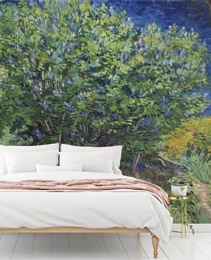 mural de parede de belas artes verde e roxo chamado Lilac Bush de Van Gogh para quartos e salas de estar mural de parede de belas artes verde e roxo chamado Lilac Bush de Van Gogh para quartos e salas de estar