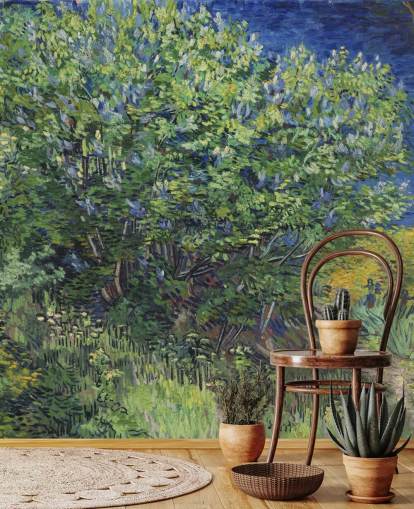 Grünes und lila Kunst-Wandbild namens Lilac Bush von Van Gogh für Schlafzimmer und Wohnzimmer