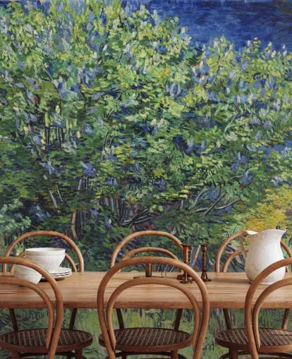 green and purple fine art wall mural called Lilac Bush by Van Gogh for bedrooms and living rooms