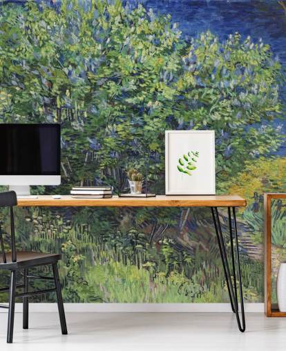 green and purple fine art wall mural called Lilac Bush by Van Gogh for bedrooms and living rooms